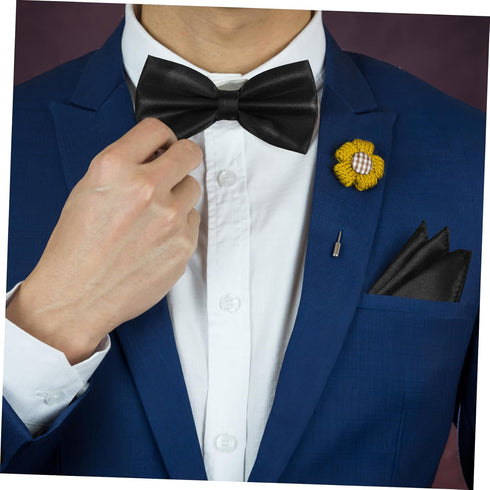 Mens Cummerbund and Bow Tie Set Pocket Square Bow Tie Black Mens Formal Satin Bowtie and Cummerbund Set Gentlemen Suit Accessories for Business We...