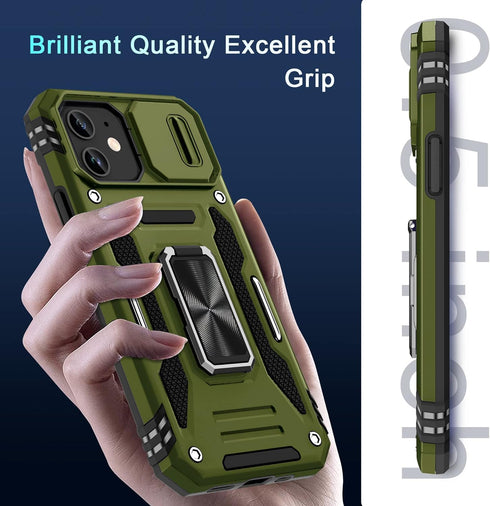 DEERLAMN for iPhone 12 Case,iPhone 12 Pro Case with Slide Camera Cover+Screen Protector(2 Packs),Rotated Ring Kickstand Military Grade Shockproof ...