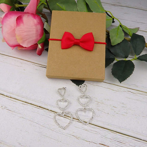 RareLove Bling CZ Crystal Interlocking Three Heart Hollow Dangle Stud Piercing Earrings For Women Silver Plated Alloy Valentines Gift For Her...