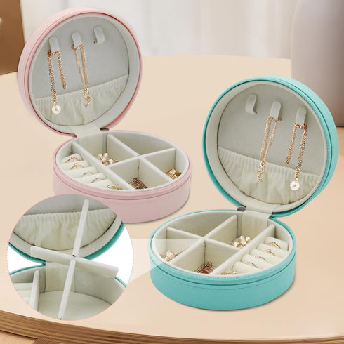 Travel Jewelry Case, Small Round Travel Jewellery Organiser for Women, Waterproof Portable Travel Jewelry Box (Blue)......