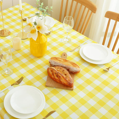 MANGATA CASA Yellow Gingham Tablecloth for Square Tables-Checkered Table Cloth Waterproof Kitchen & Table Linens-Polyester Buffalo Plaid Wrinkle F...