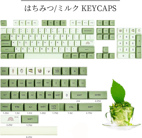 GTSP 124-Key Matcha Keycaps for 65 75 100 Percent 60% Keyboard XDA Keycap Set Dye-Sub for Cherry Mx Gateron Kailh Switch (Matcha English)...