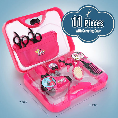 Girls Beauty Salon Set Pretend Play Stylist Hair Cutting Kit Hairdresser Toys with Hair Dryer, Scissors, Barber Apron and Styling Accessories...
