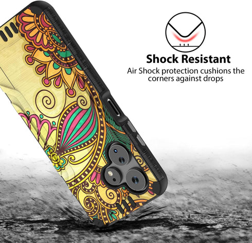TJS Compatible for Boost Mobile Celero 5G + Plus 2024 (3rd Version) Case, Tempered Glass Screen Protector, Hybrid Shockproof Metallic Brush Finish...