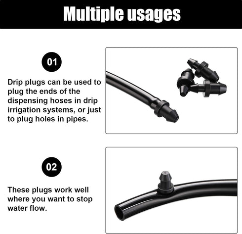 Honoson Drip Irrigation Plugs Drip Irrigation 1/4 Inch Tube Closure Goof Hole Plugs Irrigation Stopper for Home Garden Lawn Supplies, Black (150 P...