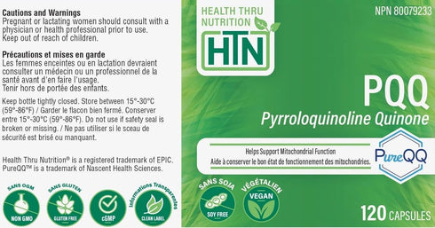 Health Thru Nutrition PQQ 20mg 120 Servings Pyrroloquinoline Quinone as PureQQ | Promotes Mitochondrial Biogenesis | Certified Vegan | Non-GMO Glu...