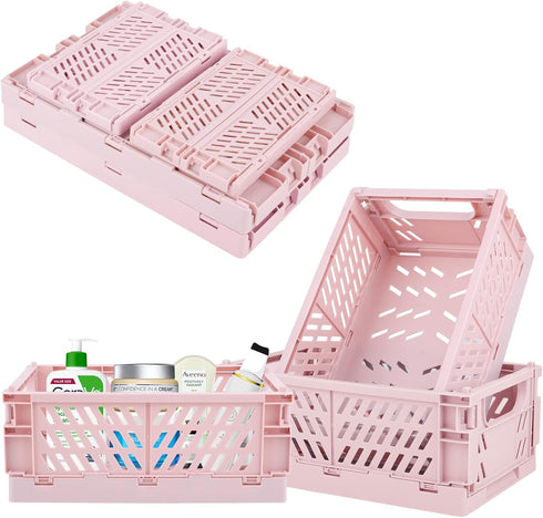 Plastic Baskets for Desk Organizing, Drawer Organizer, 2 Medium+2 Small Durable Folding Storage Crate for Home Kitchen Classroom Office Bedroom an...