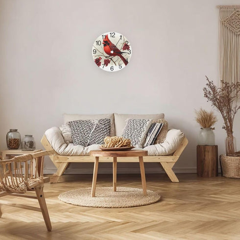 KiuLoam Winter Bird Round Wall Clock Silent Non Ticking Battery Operated Easy to Read for Student Office School Home Decorative Clock Art...