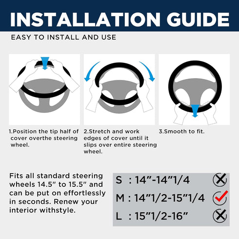 PIC AUTO Massage Steering Wheel Cover, Breathable Black Football Pattern Material Spliced Leather Car Wheel Protector, Car Interior Accessories, U...