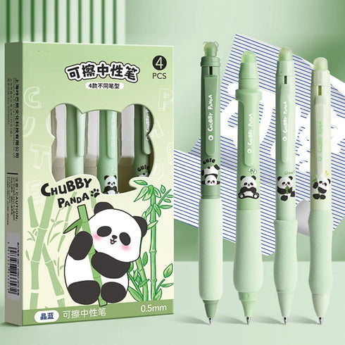 4 Pcs Erasable Gel Pens Cartoon Retractable Cute Panda Pens Erasable Pens 0.5mm Blue Ink Writing Pen Office School Pens Women Girls Boys Pens (Blu...