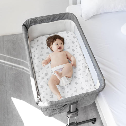 Bedside Sleeper Bassinet Sheets 2 Pack Compatible with Mika Micky & MiClassic & Milliard Bassinet, Fit Most Bedside Sleeper Bassinet Mattress, Pin...