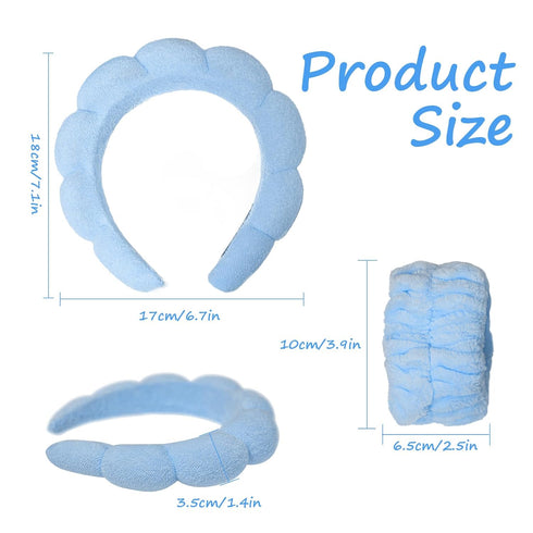 Spa Headband for Washing Face, Sponge Makeup Skincare Headband & Wristband Set Non Slip Headbands Soft Puffy Headwear Hair Accessories for Women G...