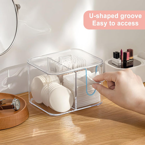 Qtip Holder, Cosmetic Items Storage Dispenser, 4 Compartments Bathroom Canisters for Cotton Swab, Cotton Ball, Cotton Pad Organizer, Clear Acrylic...