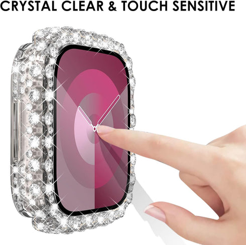 NewWays 2 in 1 Waterproof Bling Case 44mm for Apple Watch Screen Protector SE Series 6 5 4, Lace Full Glitter Diamond Rhinestone Bumper Face Cover...