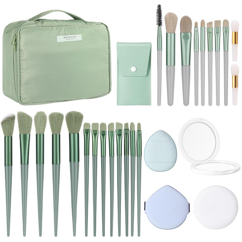 28 Pcs Women Makeup Set Makeup Bag with Makeup Brushes Premium Synthetic Brush and Mirror for Women Travel Reusable Cosmetic(Sage Green)...