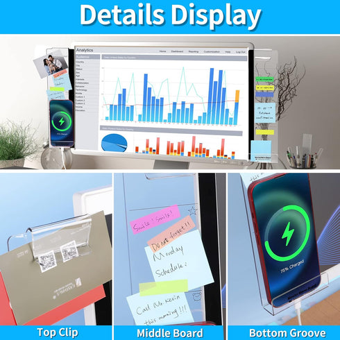 Monitor Memo Board, 2PCS Multifunction Sticky Note Holder for Computer Screen, Acrylic Computer Monitor Memo Board (Left & Right), Computer Sticky...