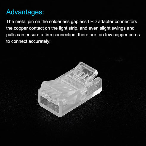 MECCANIXITY LED Strip Connector 4 Pin, 8mm LED Connectors for Strip Lights, RGB Unwired Clips for Strip Light Gapless Track Lighting Connector, Pa...