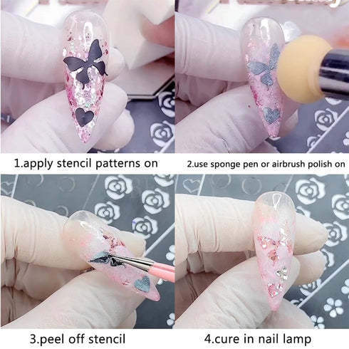 8 Pcs French Tip Manicure Edge Auxiliary Line Nail Art Stickers Heart Butterfly Flowers Nail Design Airbrush Nail Stencils Stickers for Nail Art S...