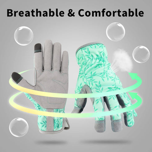 Leather Gardening Gloves for Women, Flexible Breathable Garden Gloves, Thorn Proof Working Gloves for Weeding, Digging and Pruning, Green, X-Small...