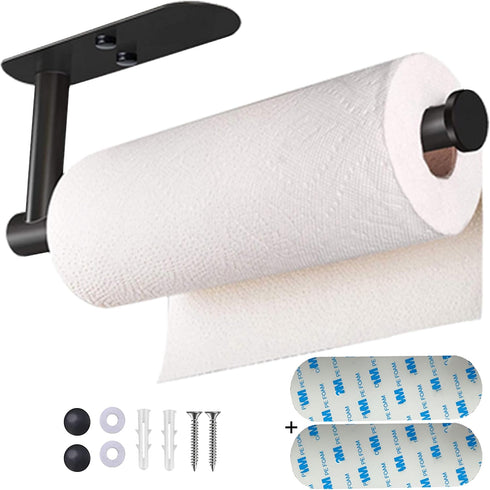 Upgraded Calegency Paper Towel Holder Under Cabinet, Wall Mounted Paper Towel Dispenser, Matte Black SUS304 Self-Adhesive and Drilling Optional La...