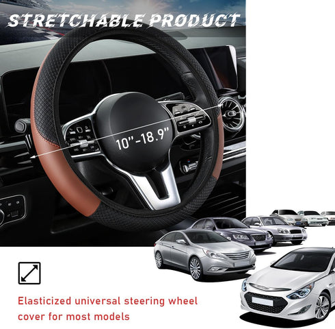 Car Steering Wheel Cover, 15 Inch Leather Breathable Auto Steering Wheel Protector, Comfortable Non-Slip Vehicle Steering Wheel Covers, Universal ...