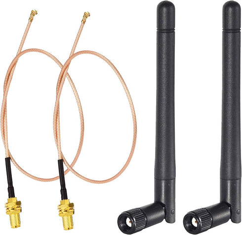 Bingfu Dual Band Wifi Antenna 2.4GHz 5GHz 5.8GHz 3dBi MIMO RP-SMA Male (2-Pack) + 2 x 12 inch u.fl to Rp-sma Cable for WiFi Router Wireless Mini P...
