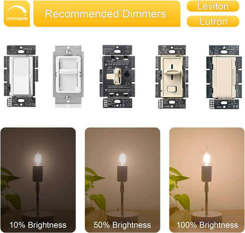 Candelabra Led Light Bulbs Dimmable, E26 Led Bulb 40 Watt Equivalent, 4W CA10 Flame Tip Chandelier Light Bulbs, 3000K Soft Warm White Candle Light...
