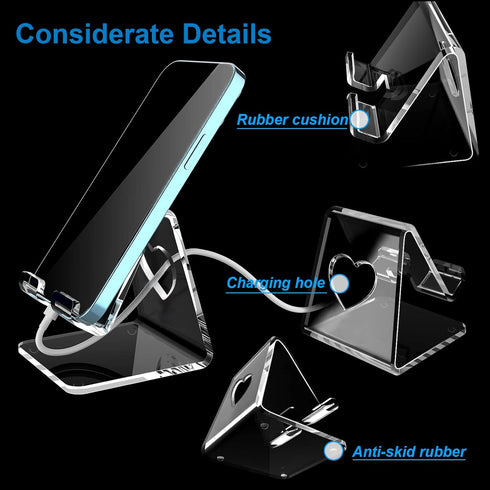 Crpich Acrylic Cell Phone Stand, Portable Phone Holder, Clear Phone Stand for Desk, Compatible with Phone15 14 13 Pro Max Mini 12 11 Plus SE, Swit...