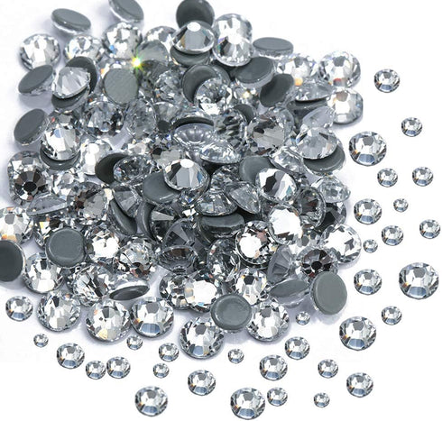 Dowarm 2400 Pieces Mixed Size Crystal Clear Hotfix Rhinestones, Hot Fix Crystals for Crafts Clothing, Flatback Glass Gems for Dance Costumes SS6 S...