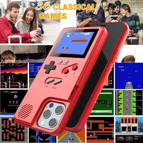 Gameboy Phone Case for iphone 11 with Tempered Glass Phone Screen Protector,Full Color Display 36 Retro Classic Games, Protective Cover Self-Power...