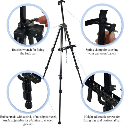 Portable Artist Easel Stand, Metal Tripod Adjustable Easel for Painting Canvases Height from 17 to 66 Inch,Carry Bag for Table-Top/Floor Didplayin...