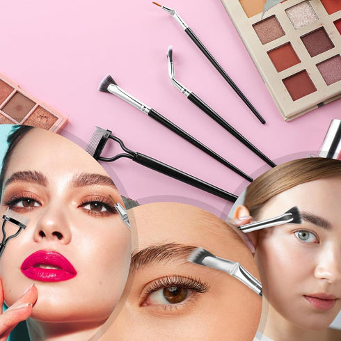 simarro 4Pcs Eyelash Brush Makeup Brush Set, Angle Brush Fan Angle Brush Straight Brush Steel Ruler Comb for Natural Lifted Eyelash Separator Eyeb...