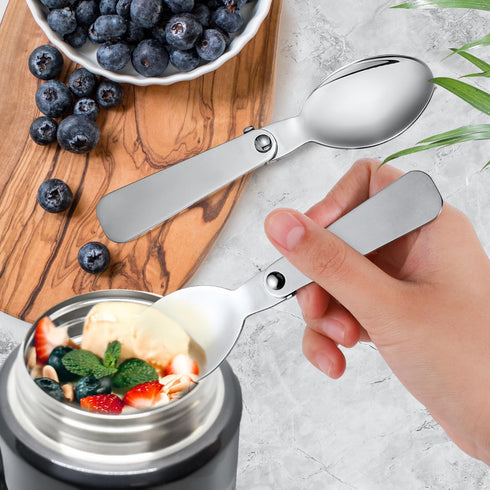 2pcs Replacement Spoons Compatible with Thermos Funtainer 10oz Food Jar, 304 Stainless Steel Metal Folding Spoon Foldable Utensils Portable Spoon ...