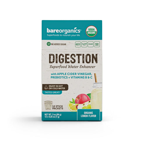 BareOrganics Bareorganics On-The-go Digestion Superfood Water Enhancer (Organic) (12 Stick Packs), 12 Count...