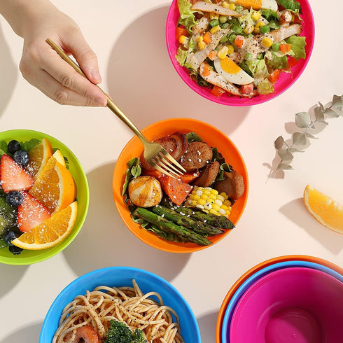 Plastic Bowls Set 12 Pieces, 3 Sizes 14/20/25oz Unbreakable Reusable Light Weight Bowl for Cereal, Noodle, Soup, Pasta, Ramen, Popcorn, Ice Cream,...