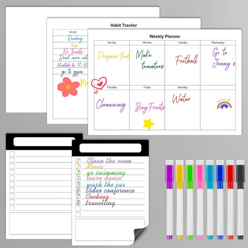 5pcs Whiteboard Sticker for Fridge, Self-adhesive Dry Erase Sticker, A4 Size Weekly Planning Board Sheet for Wall, Small Removable to Do List Stic...