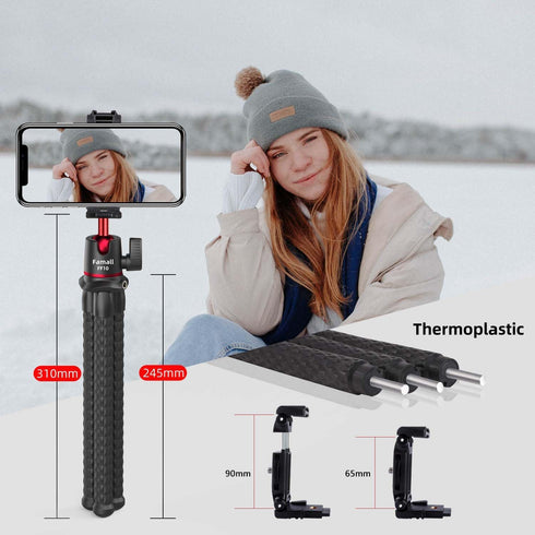 Flexible Phone Tripod for GoPro, Mini Camera Stand with Remote, 1/4'' Screw with Phone Holder&Cold Shoe, Tripod Holder for iPhone Samsung Canon Ni...