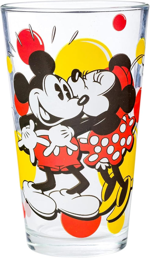 Silver Buffalo Disney Classic Mickey and Minnie Mouse Kiss Dots Pint Glass, 16 Ounces...