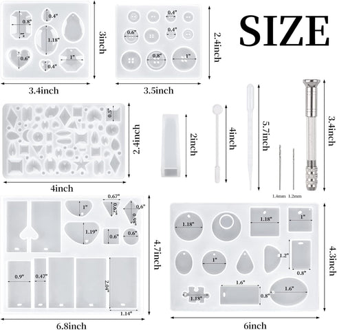Suhome 73 Pack Resin Earring Mold Jewelry Silicone Resin Molds Making Kits Including Earring, Pendant, Bracelet, Necklace, Button Silicone Resin C...
