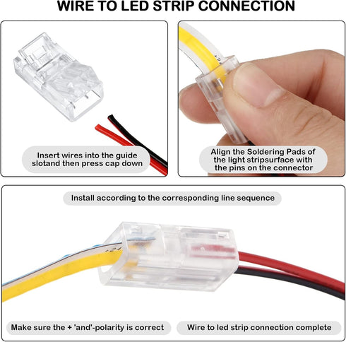 COB LED Strip to Wire Connector 20 Pieces Waterproof LED Adapter Connectors Transparent Solderless LED Light Strip Connectors for Strip Light Unwi...