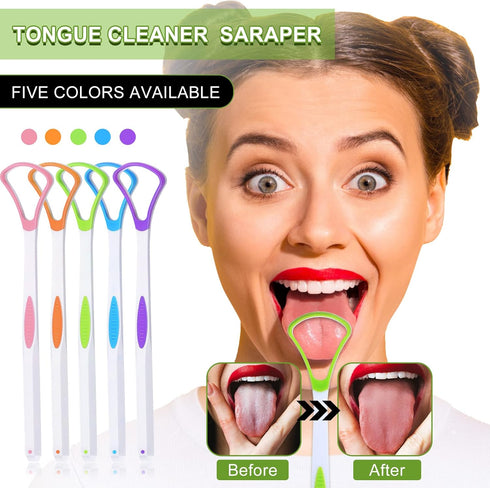 10 Pieces Tongue Scraper Tongue Cleaner Plastic Tongue Brush for Adults Kids Healthy Oral Care, Pink Blue Green Purple Orange...