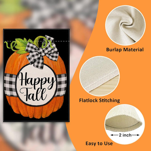 Home Decorative Pumpkin Garden Flag, Happy Fall House Yard Outdoor Welcome Decor Buffalo Plaid Check Sign, Farmhouse Autumn Outside Decoration Sea...