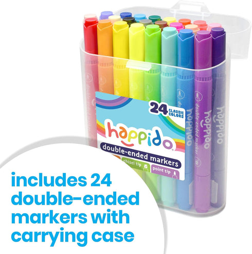 International Arrivals Happido Set of 24 Double Sided Markers, Non Toxic Markers for Kids Ages 4-8, Water Based Vibrant Coloring Kids Markers with...