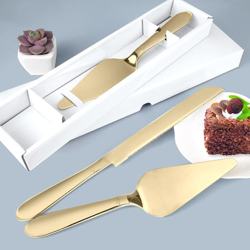 Cake Cutting Set for Wedding, Elegant Knife and Server with Thickened Stainless Steel Rounded Edges, Cutter Pie Spatula Birthday Anniversary Chris...