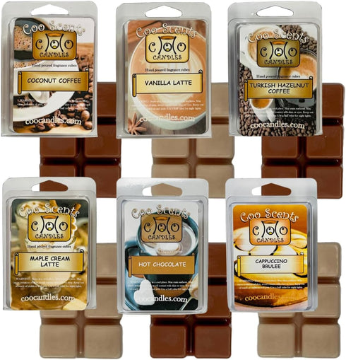 Coffee House Scented Wax Melts, 6 Pack – USA Made – Wax Cubes for Wax Melt Warmer, Coffee Variety Pack - Coconut, Maple Latte, Hazelnut, Hot Choco...