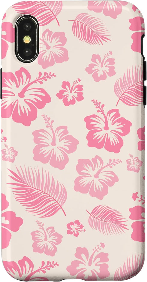 iPhone X/XS Pink Hibiscus Soft Girl Coquette Beach Tropical Floral y2k Case...