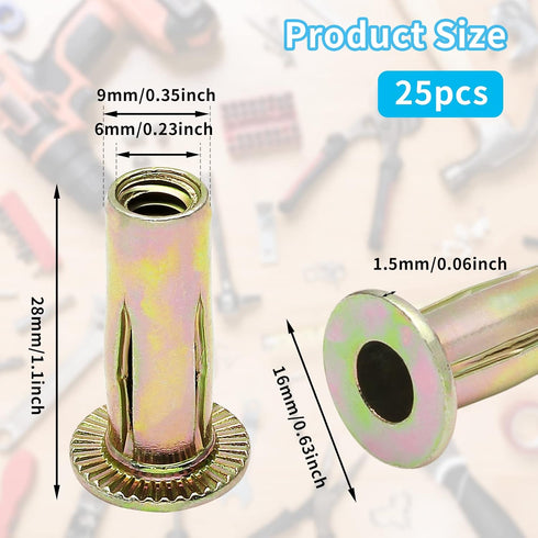 25Pcs Steel Multi Grip Rivet Nuts Pre Bulbed Shank Zinc-Plated Flat Head Threaded Insert Nut Construction Fasteners for Industrial (1/4-20)...