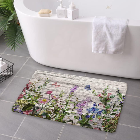 Floral Bath Mat Spring Flower Bath Rugs Floor Mat Microfiber Memory Foam Bathroom Decor Mat with Non Slip Backing for Kitchen Bedroom 29.5L x 17.7...