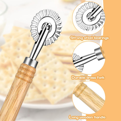Bewudy Pastry Cutter Wheel, Professional Pasta Maker Cutter Wheel with Roller, Zinc Alloy Dumpling Lace Dough Noodle Ravioli Pizza Making Cutter f...