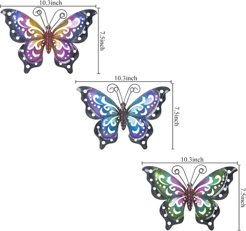 3 Pack Metal Butterfly Wall Art Outdoor Decor, Butterflies Spring Wall Sculpture Hanging Metal Wall Decorations for Garden, Patio, Fence, Yard, Li...